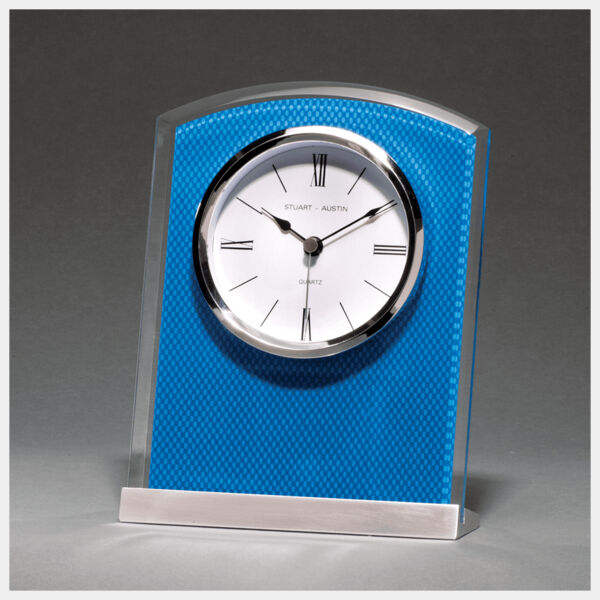 5" x 6 1/2" Glass Clock with Carbon Fiber Design on Aluminum Base-Plate Not Included Thumbnail