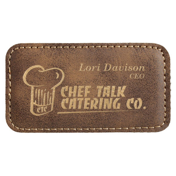 3 1/4" x 1 3/4" Rustic/ Laserable Leatherette Badge Blank with Magnet Thumbnail