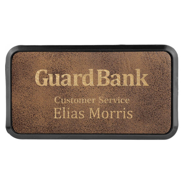 3" x 1 1/2" Rustic/ Laserable Leatherette Round Corner Badge & Frame Thumbnail