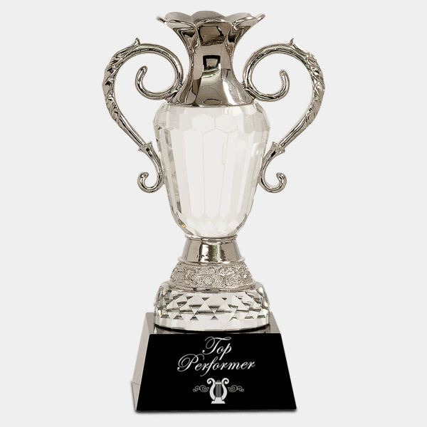 10" Crystal Cup with Metal Handles on Pedestal Base Thumbnail