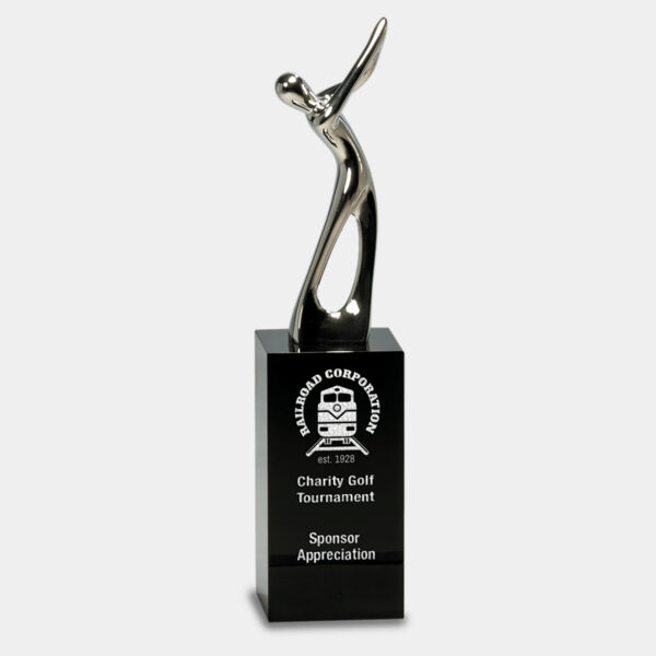 8 1/2" Metal Golf Figure on Crystal Pedestal Thumbnail