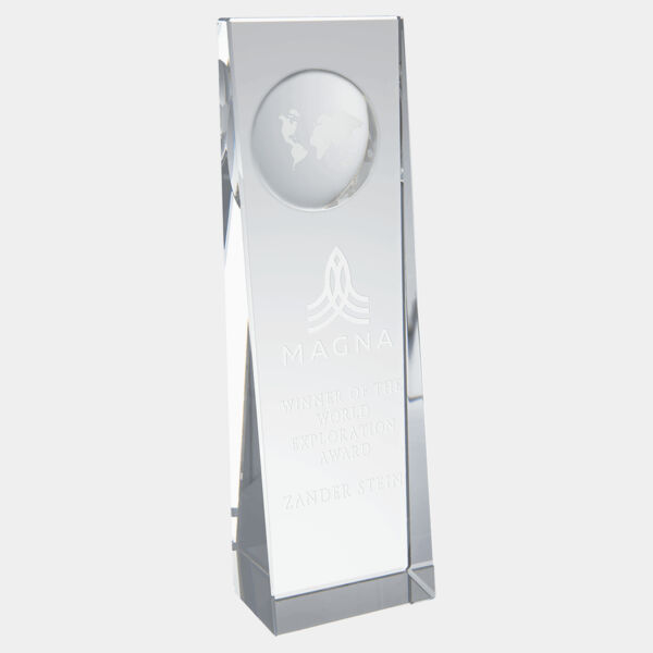 2 3/4" x 8 3/4" Crystal Slant Front Rectangle with Engraved Globe Thumbnail