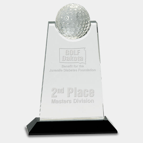 9" Crystal Tablet with Inset Golf Ball on Pedestal Base Thumbnail