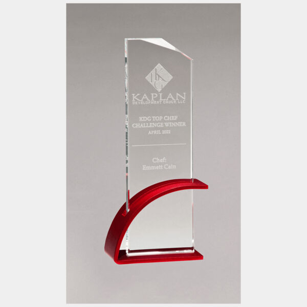 3 7/8" x 9 3/8" x 1/2" Thick Contemporary Glass Award, Arched Base with Matte Metallic Finish Thumbnail