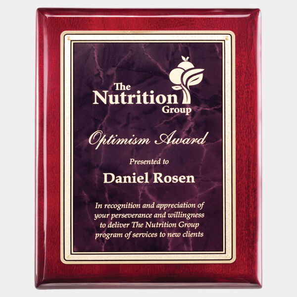7" x 9" Piano Finish Plaque with Ruby Marble/ Florentine Design LaserFX Plate Thumbnail