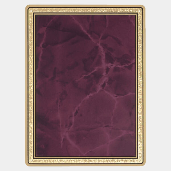 4 7/8" x 6 7/8" Ruby Marble Brass Plated Steel Plate with Rounded Corners, Florentine Border, and Four Holes Thumbnail