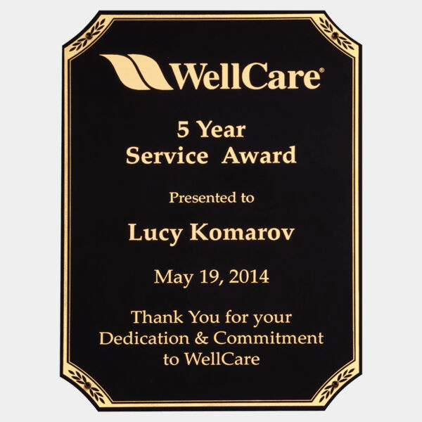 7" x 10" LaserFX Brass Plated Steel Plate with Notched Corner, Border and Four Holes Thumbnail
